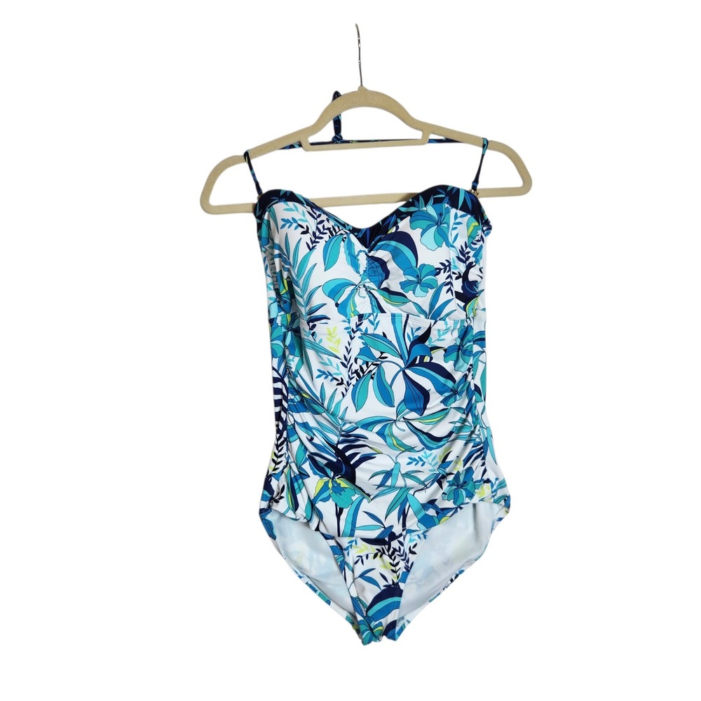 Tommy Bahama Womens Blue Floral One Piece Swimsuit Size 14
